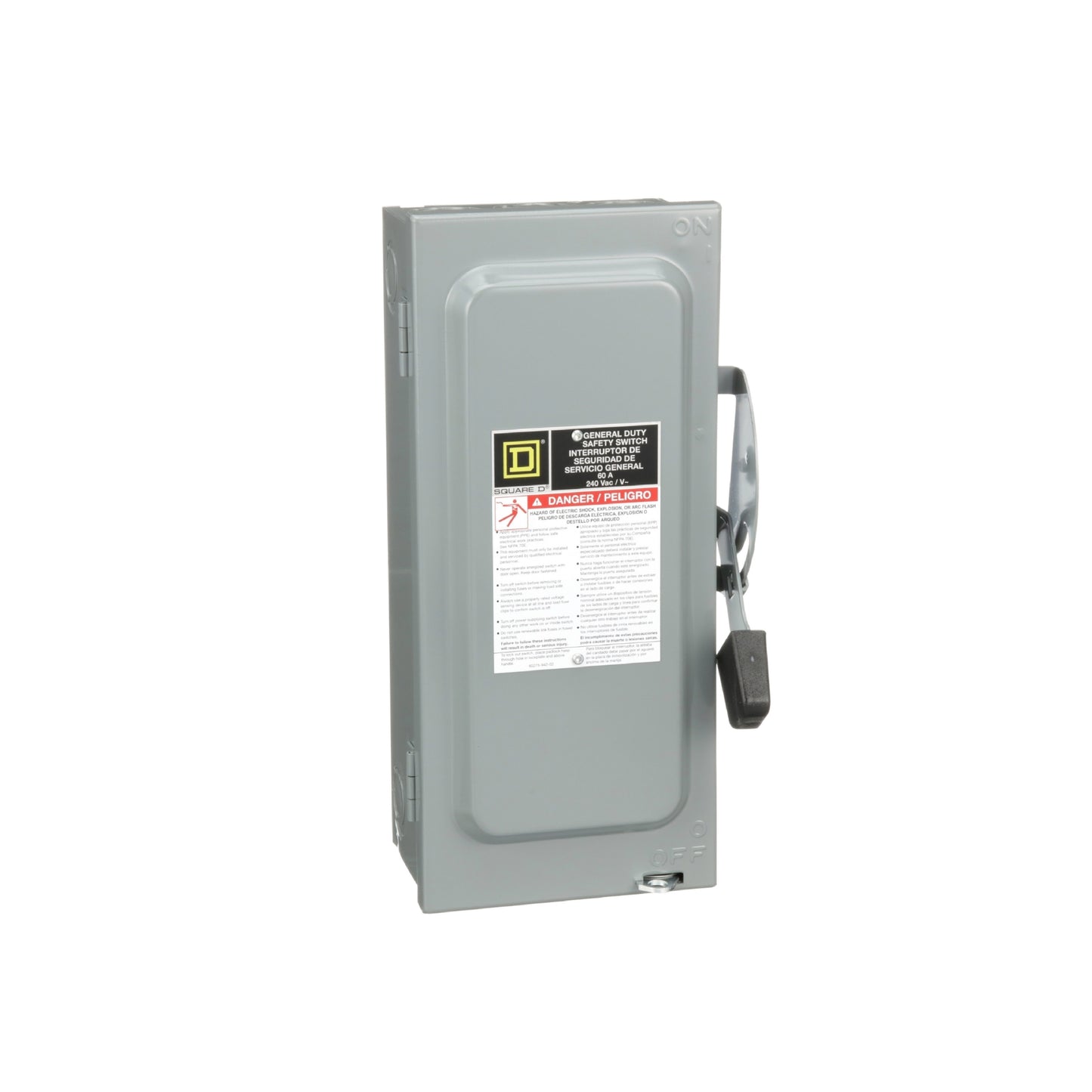 Interruptor de Seguridad con Porta Fusibles 2 Polos 60 A 3H 3F NEMA 1 Neutro Square D Schneider Electric D222N