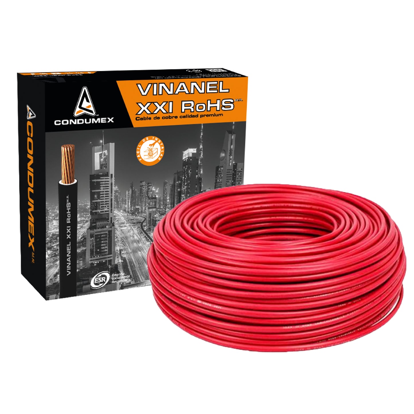 Caja 100 mts Cable Calibre 10 awg Rojo THW-LS Vinanel XXI Condumex