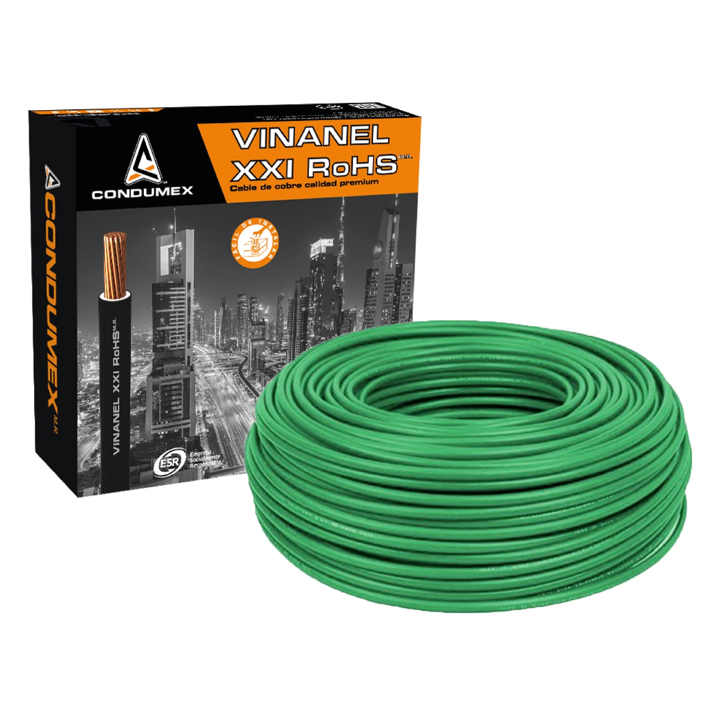 Caja 100 mts Cable Calibre 10 awg Verde THW-LS Vinanel XXI Condumex
