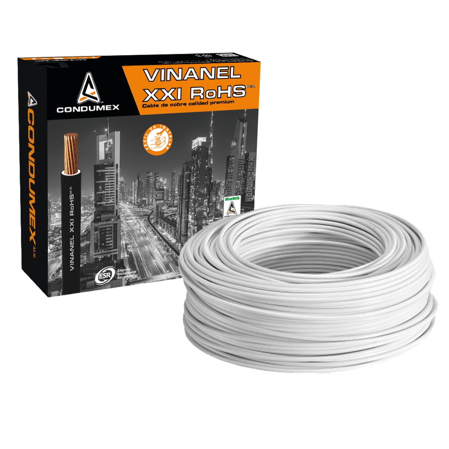 Caja 100 mts Cable Calibre 10 awg Blanco THW-LS Vinanel XXI Condumex