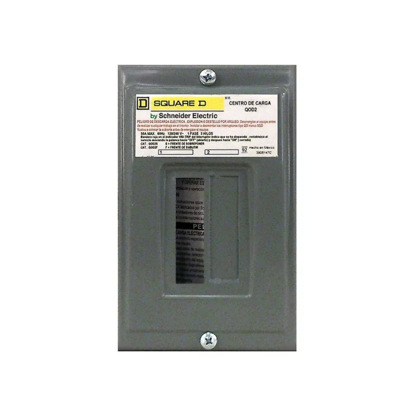 Centro de Carga QO Square D 50A 1F 2P NEMA1 de Sobreponer Schneider Electric QOD2S