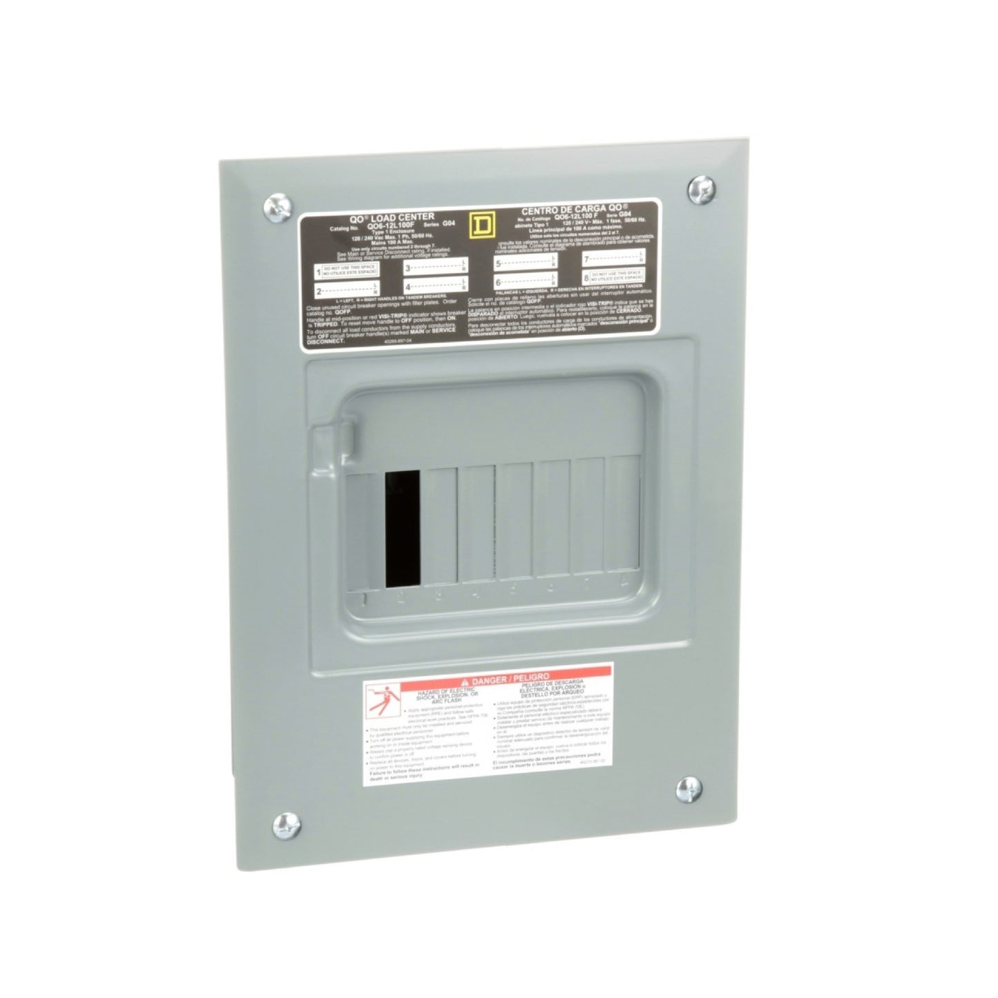 Centro de Carga QO de Zapatas Square D 100A 1F 6P NEMA1 para Empotrar Schneider Electric QO612L100F