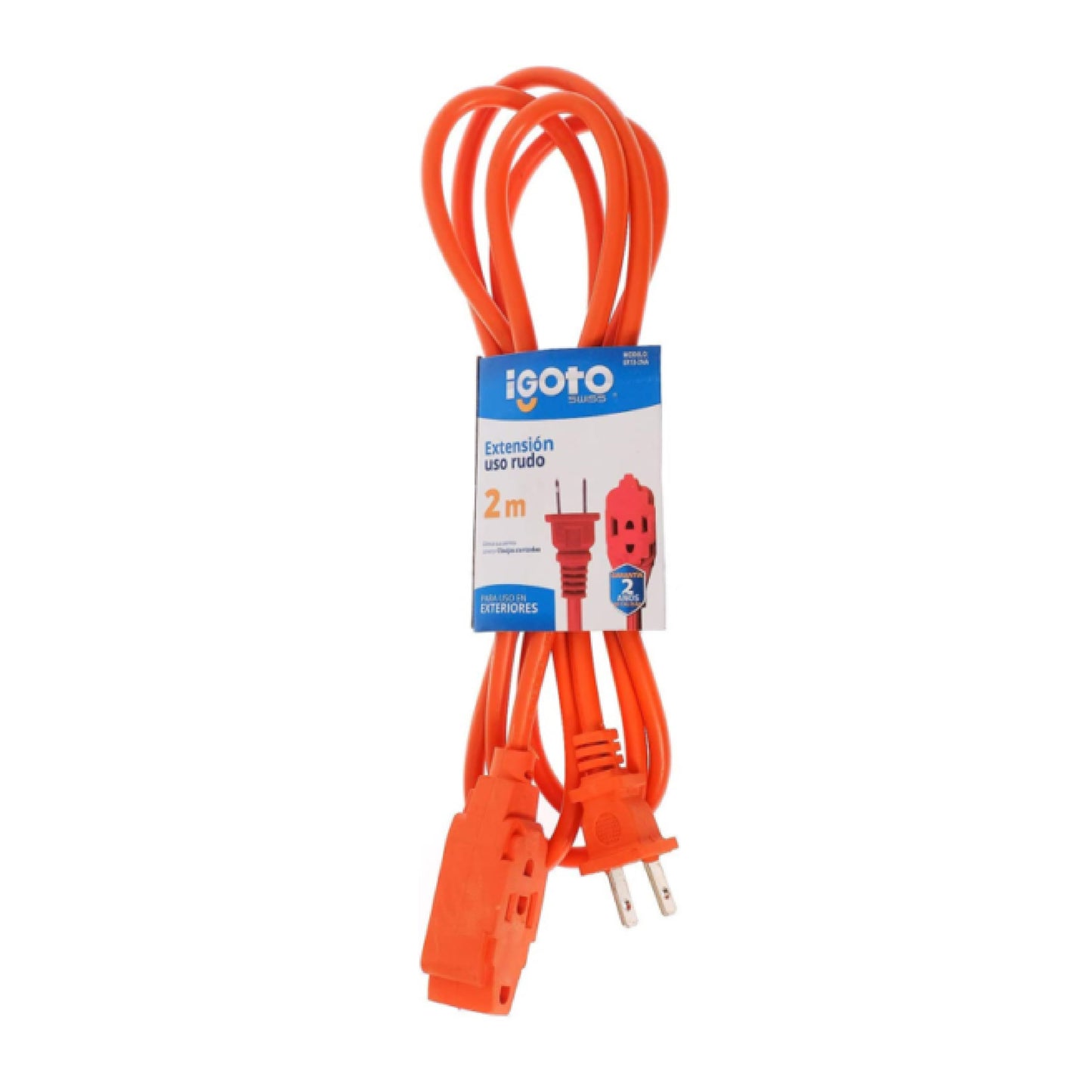 Extensión eléctrica uso rudo 2mts. Naranja Igoto