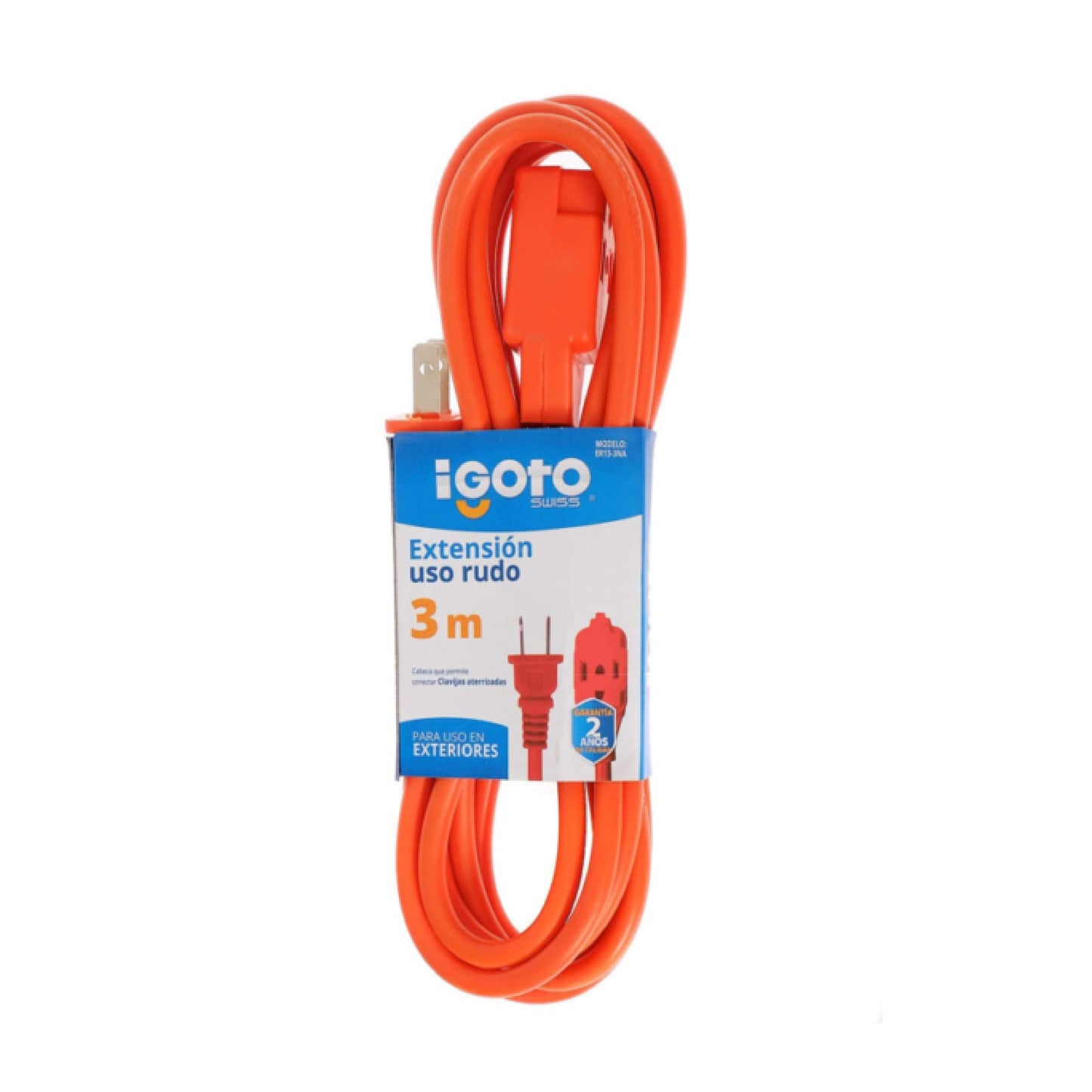 Extensión eléctrica uso rudo 3mts. Naranja Igoto