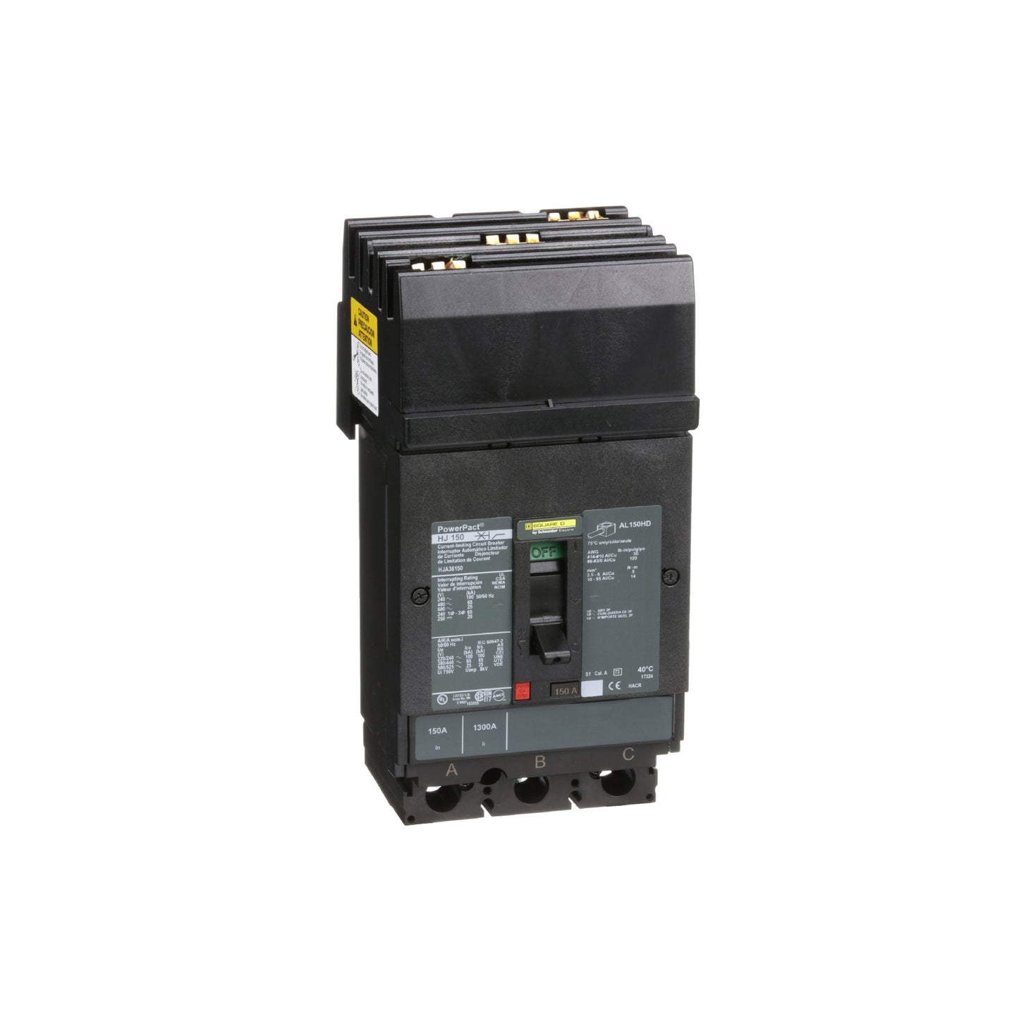 Interruptor termomagnético PowerPacT H, de 150A, 3 polos, 25kA a 600V, I-Line Schneider Electric HJA36150