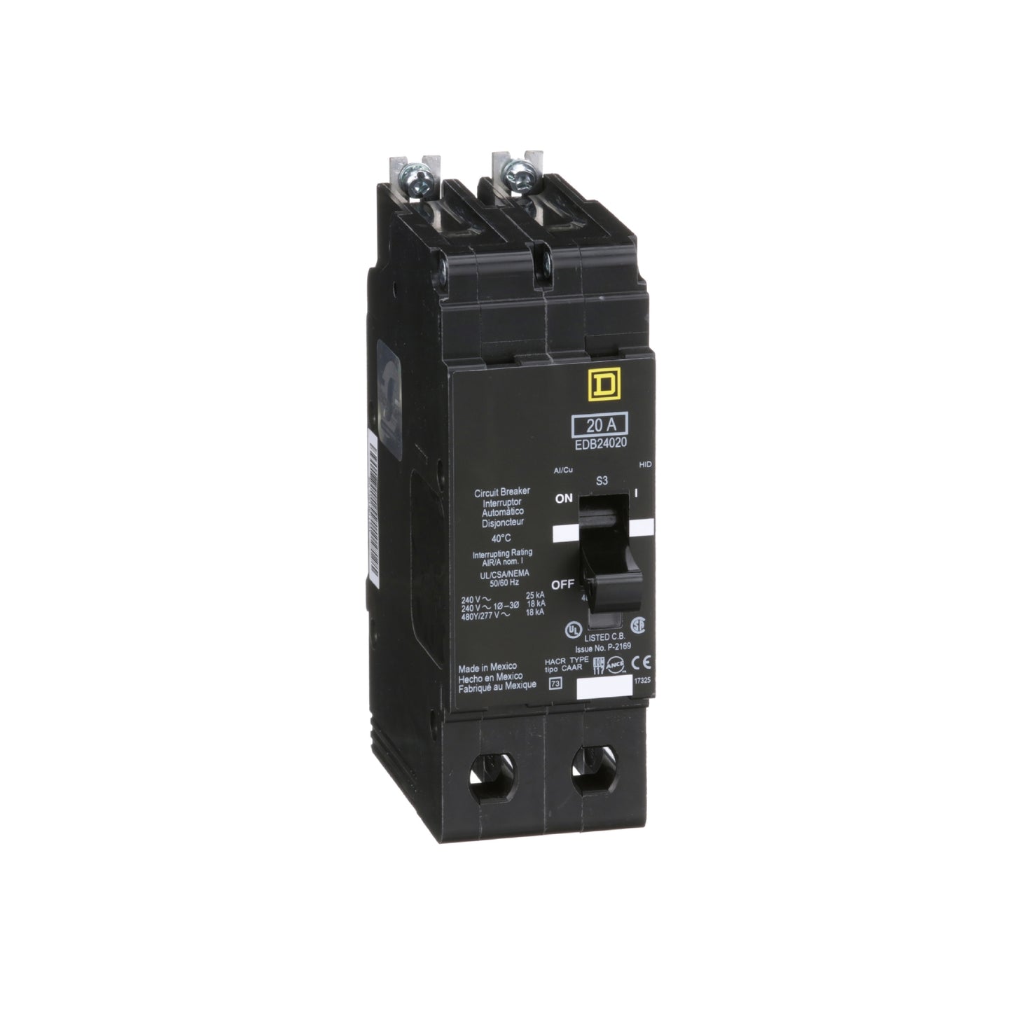 Interruptor Atornillable Marco E 2P 20A 480 Vca 18/25kA Square D Schnieder Electric EDB24020