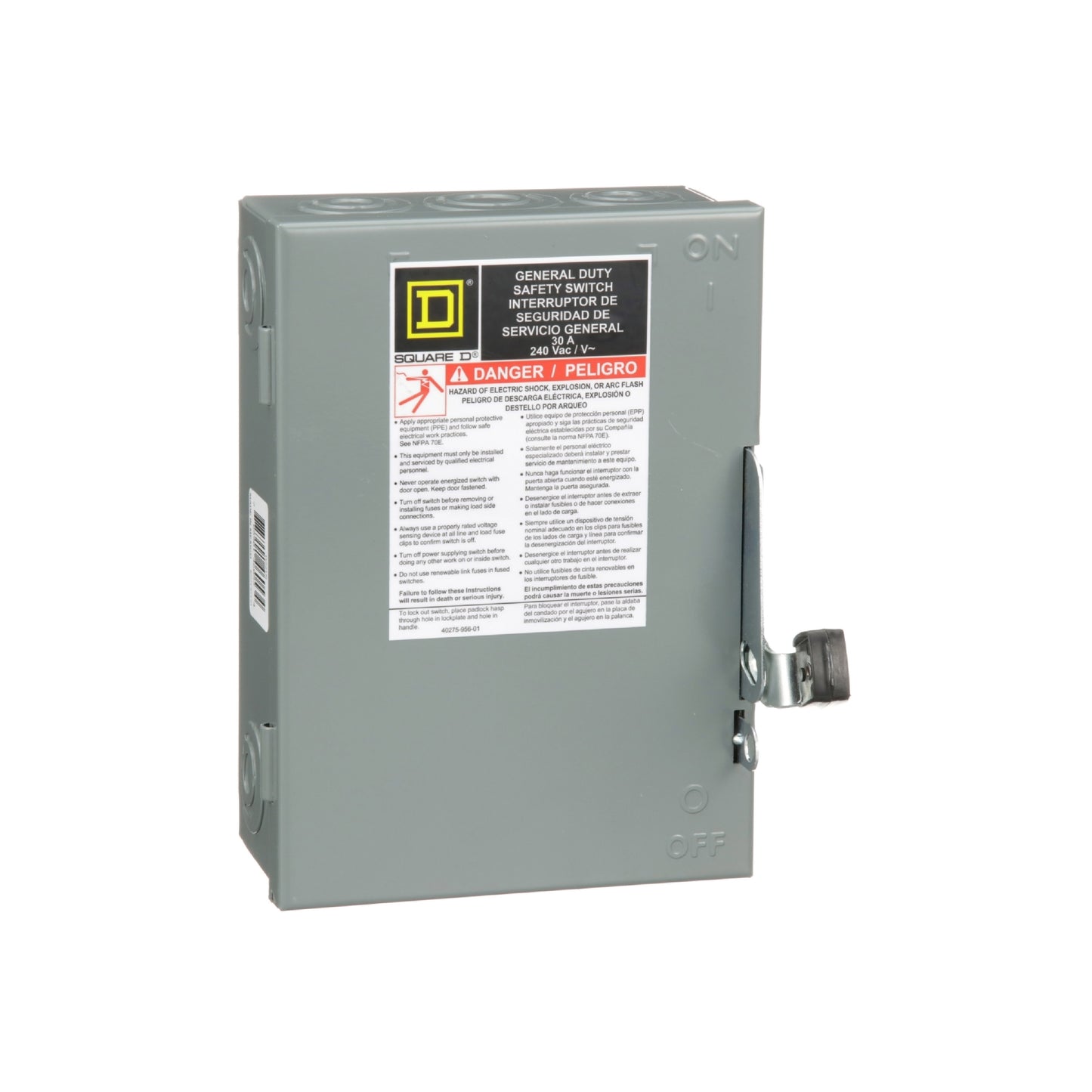 Interruptor de Seguridad con Porta Fusibles 2 Polos 30 A 3H 3F NEMA 1 Neutro Square D Schneider Electric D221N