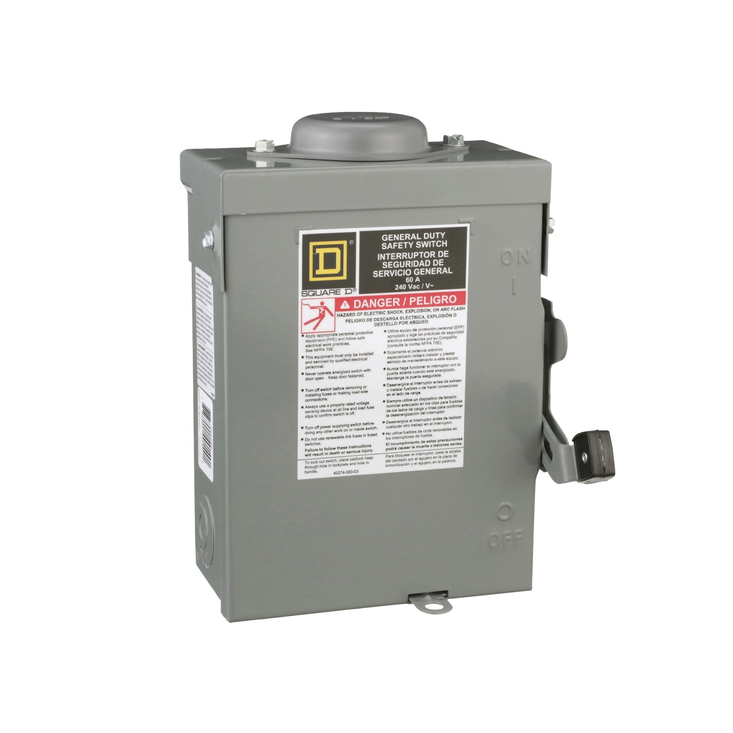 Interruptor de Seguridad sin Porta Fusibles 2 Polos 60 A NEMA 3R Square D Schneider Electric DU222RB
