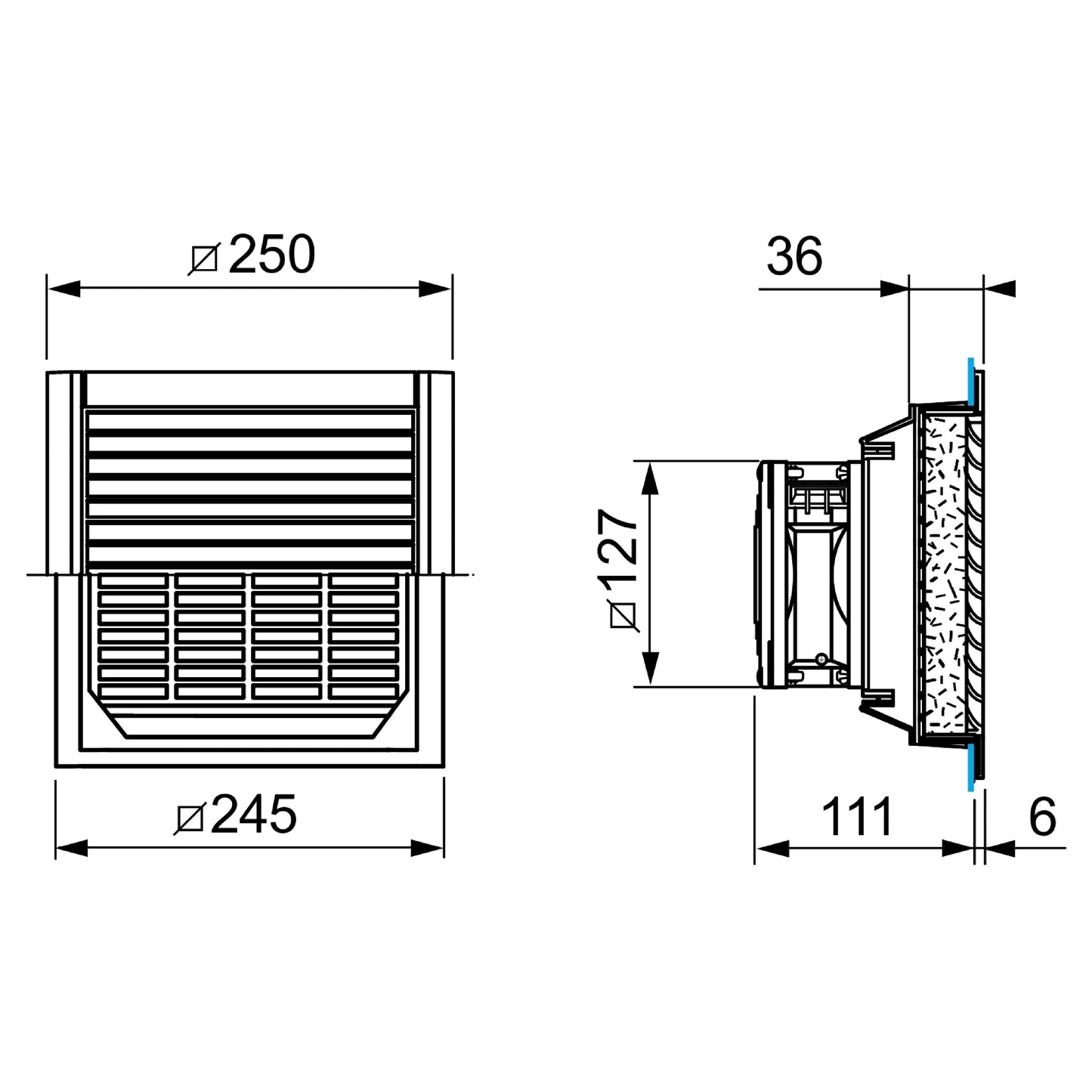 Gabinete Eléctrico, Rejilla Salida Plástico, Orificio 125x125 MM Dim Ext 137x117 MM IP 54 Schneider Electric NSYCAG125LPF