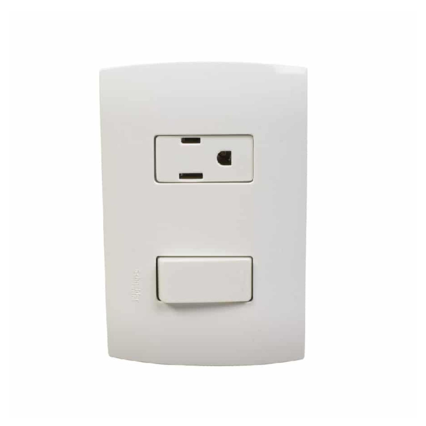 Placa Armada con Apagador Sencillo y Contacto 2P+T color Blanco Marisio Schneider Electric MWD69234