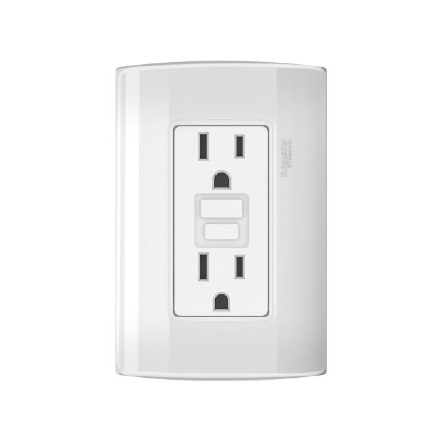 Placa Armada con Contacto Dúplex 2P+T Falla a Tierra color Blanco Marisio Schneider Electric MWD131317545