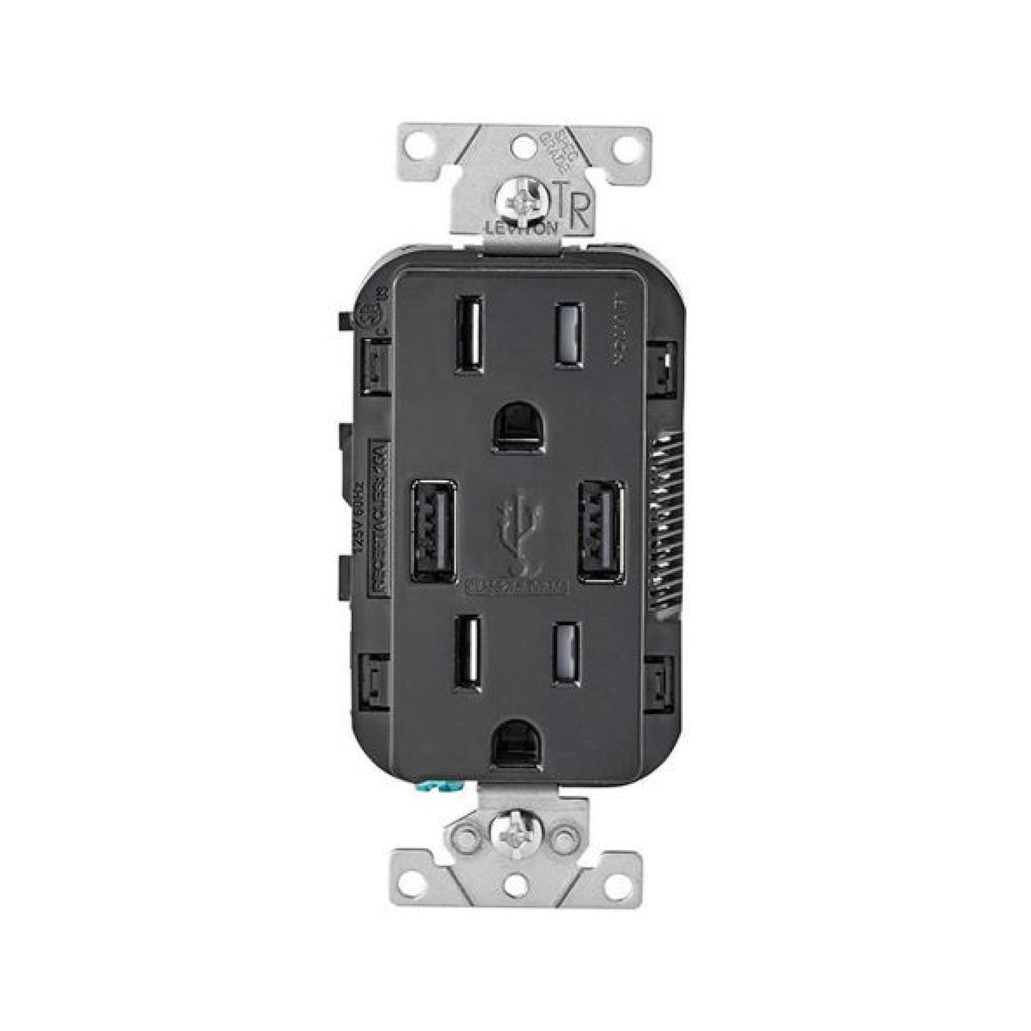 Contacto Dúplex Tamper Resistant con 2 Puertos USB 15A 125V Negro Leviton
