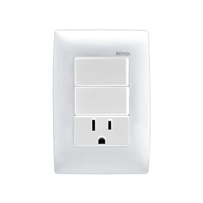 Placa con 2 Apagadores y 1 Contacto Blanco Royer 100