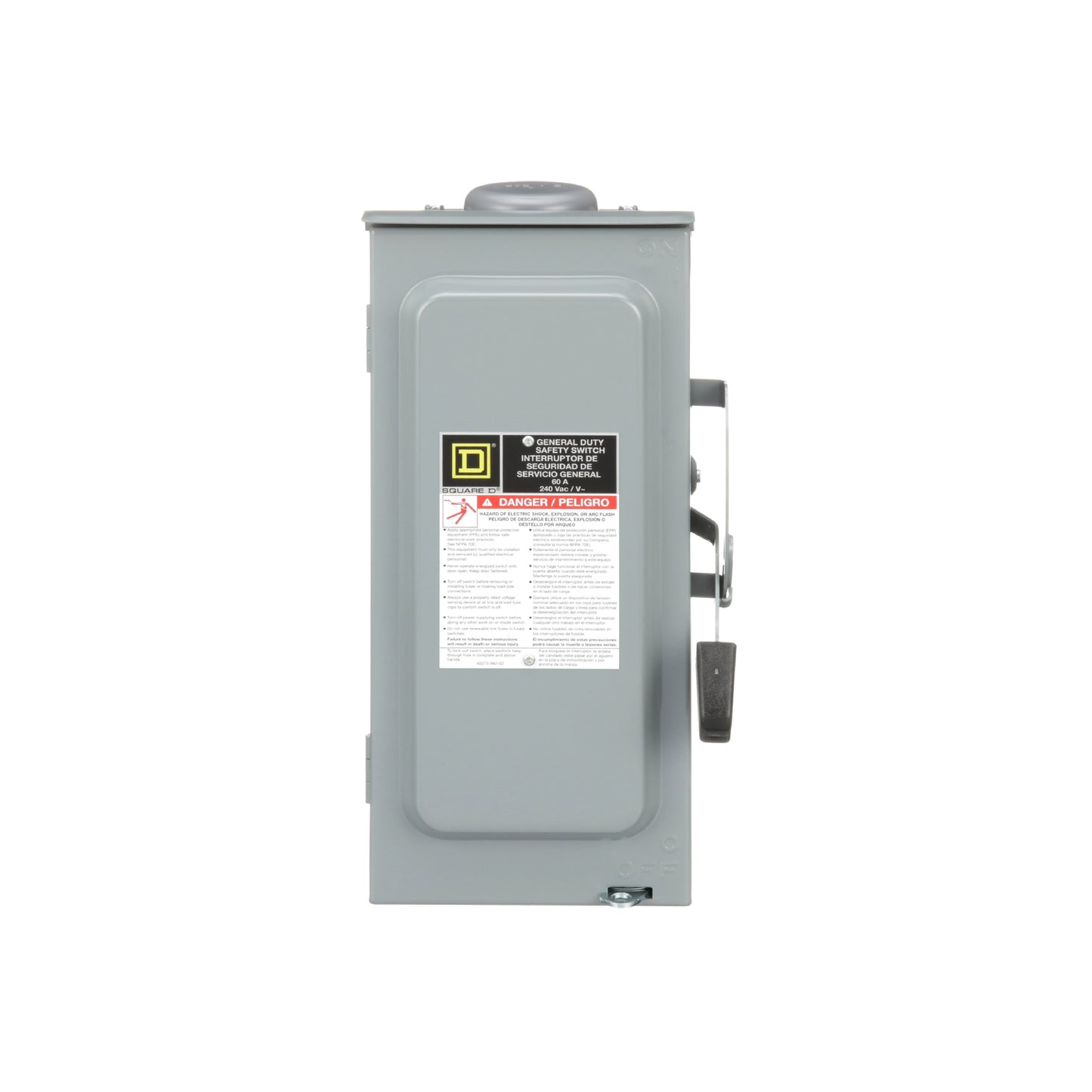 Interruptor de Seguridad con Porta Fusibles 2 Polos 60 A 3H 3F NEMA 1 Neutro Square D Schneider Electric D222N