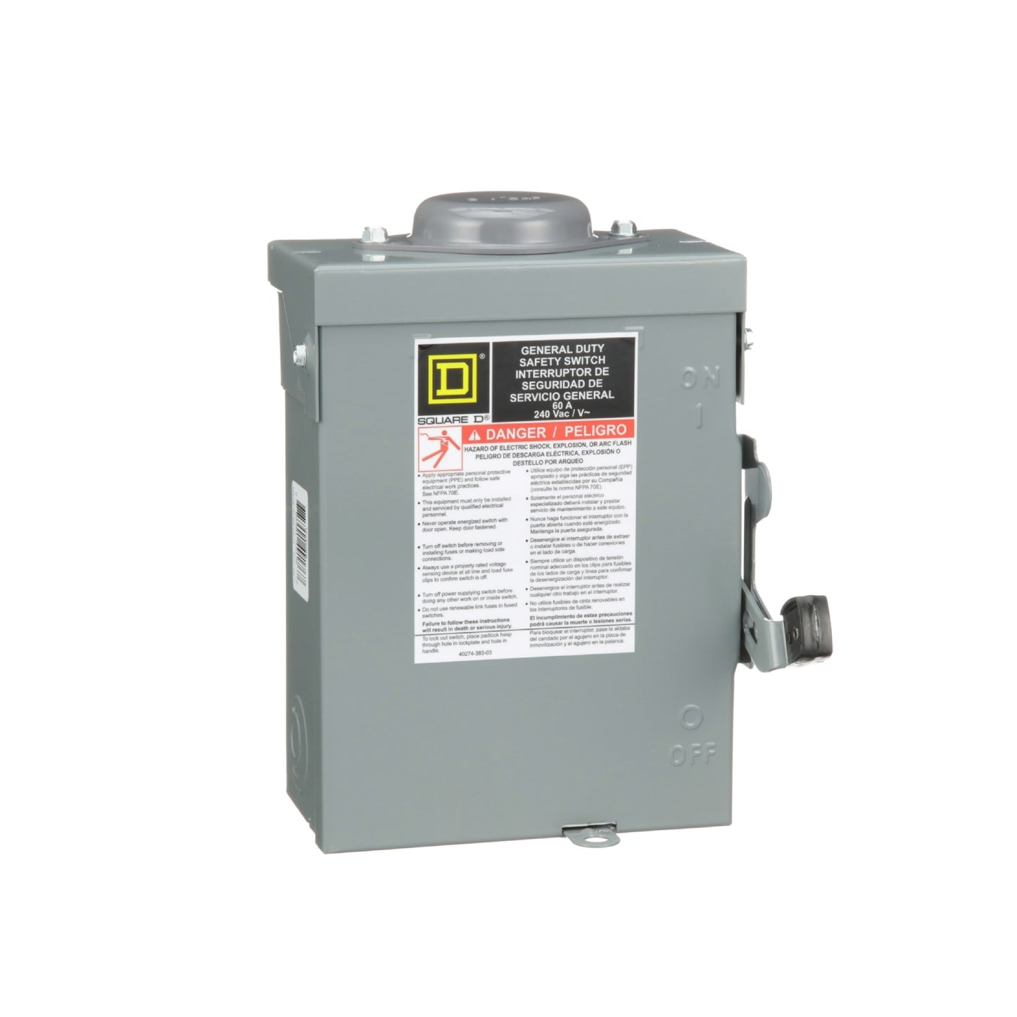 Interruptor de Seguridad sin Porta Fusibles 3 Polos 60 A NEMA 3R Square D Schneider Electric DU322RB