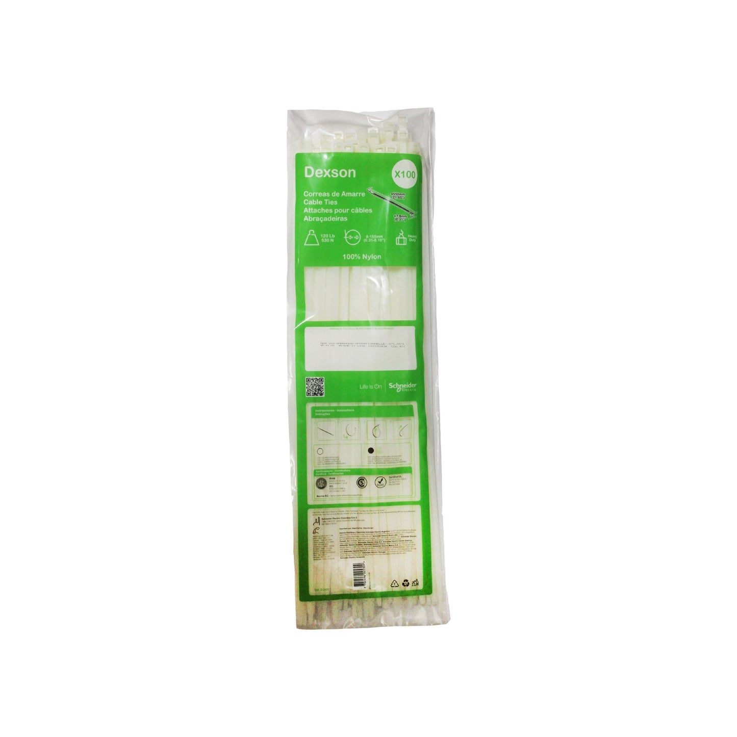 Cinchos Dexson de 55 cm x 4.8 mm color Blanco (100 pzs.) Dexson Schneider Electric DXN3021B