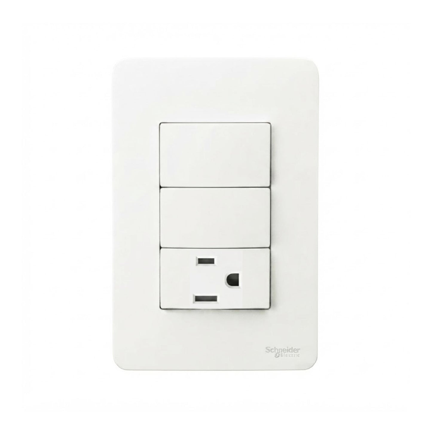 Placa con 2 Apagadores y 1 Contacto 2P+T Blanco Orion Schneider Electric