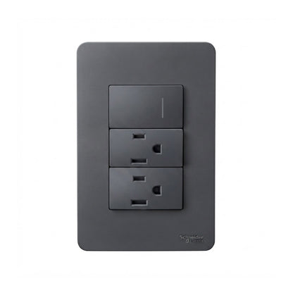 Placa con 1 Apagador y 2 Contactos 2P+T Negro Orion Schneider Electric