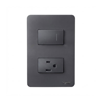 Placa con 1 Apagador y 1 Contacto 2P+T Negro Orion Schneider Electric