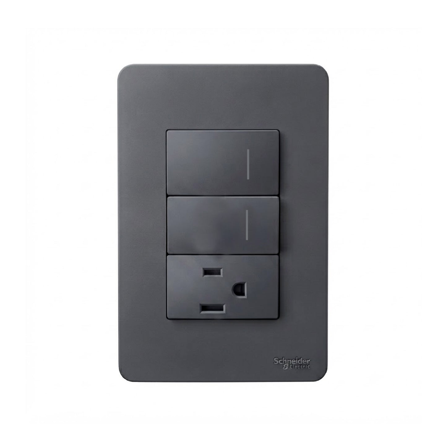 Placa con 2 Apagadores y 1 Contacto 2P+T Negro Orion Schneider Electric