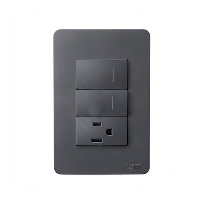 Placa con 2 Apagadores y 1 Contacto 2P+T Negro Orion Schneider Electric