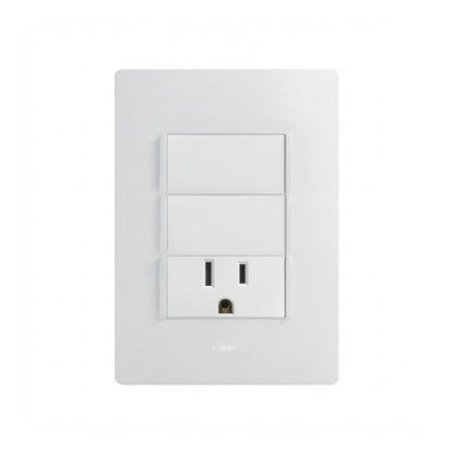 Placa con 2 Apagadores y 1 Contacto 2P+T Blanco Simon 26