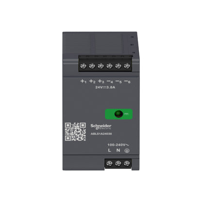 Fuente de Alimentación Conmutada, Fuente de Alimentación Regulada, 100-240 V CA, 24 V 3,8 A, Monofásica, Optimizada Schneider Electric ABLS1A24038