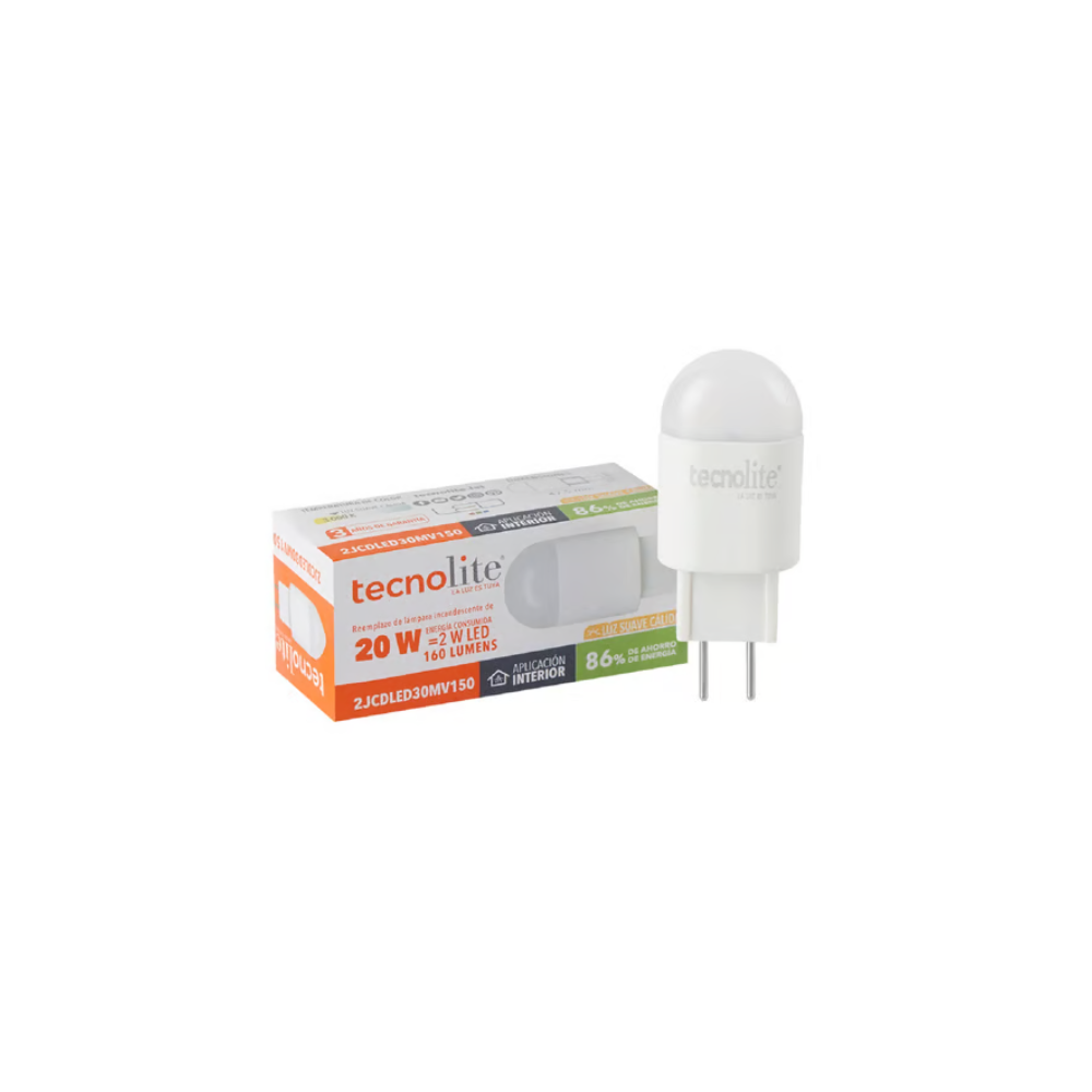 Ampolleta LED GY6.5 Luz cálida 2W Tecnolite