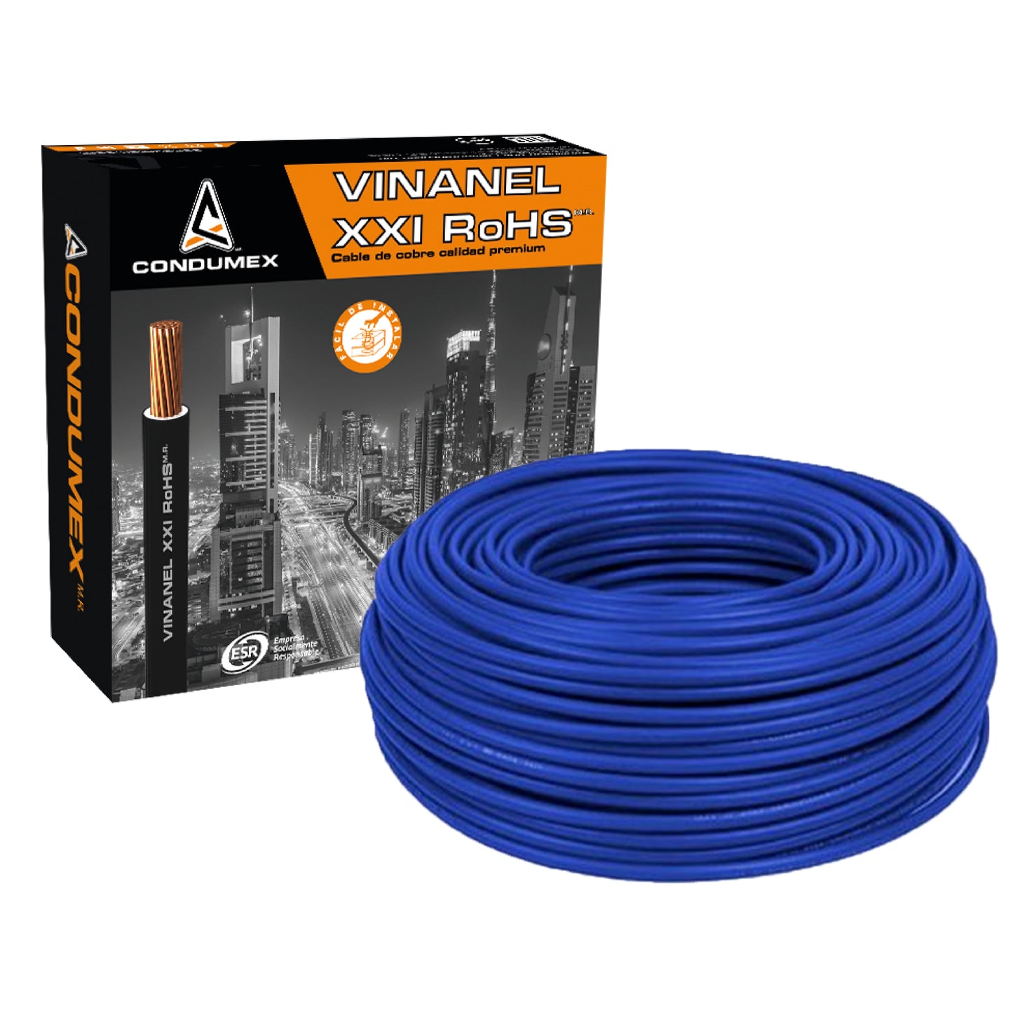 Caja 100 mts Cable Calibre 10 awg Azul THW-LS Vinanel XXI Condumex