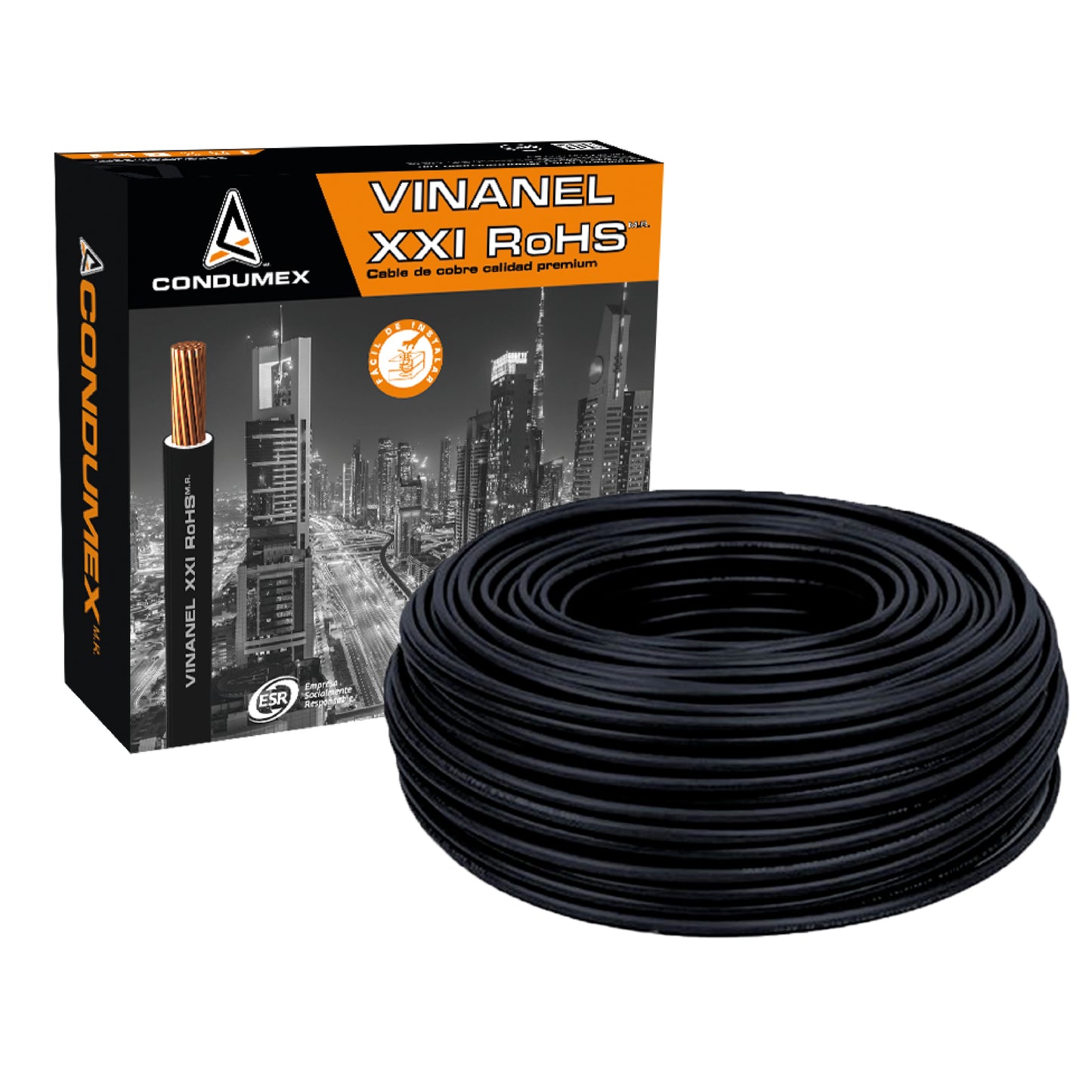 Caja 100 mts Cable Calibre 10 awg Negro THW-LS Vinanel XXI Condumex