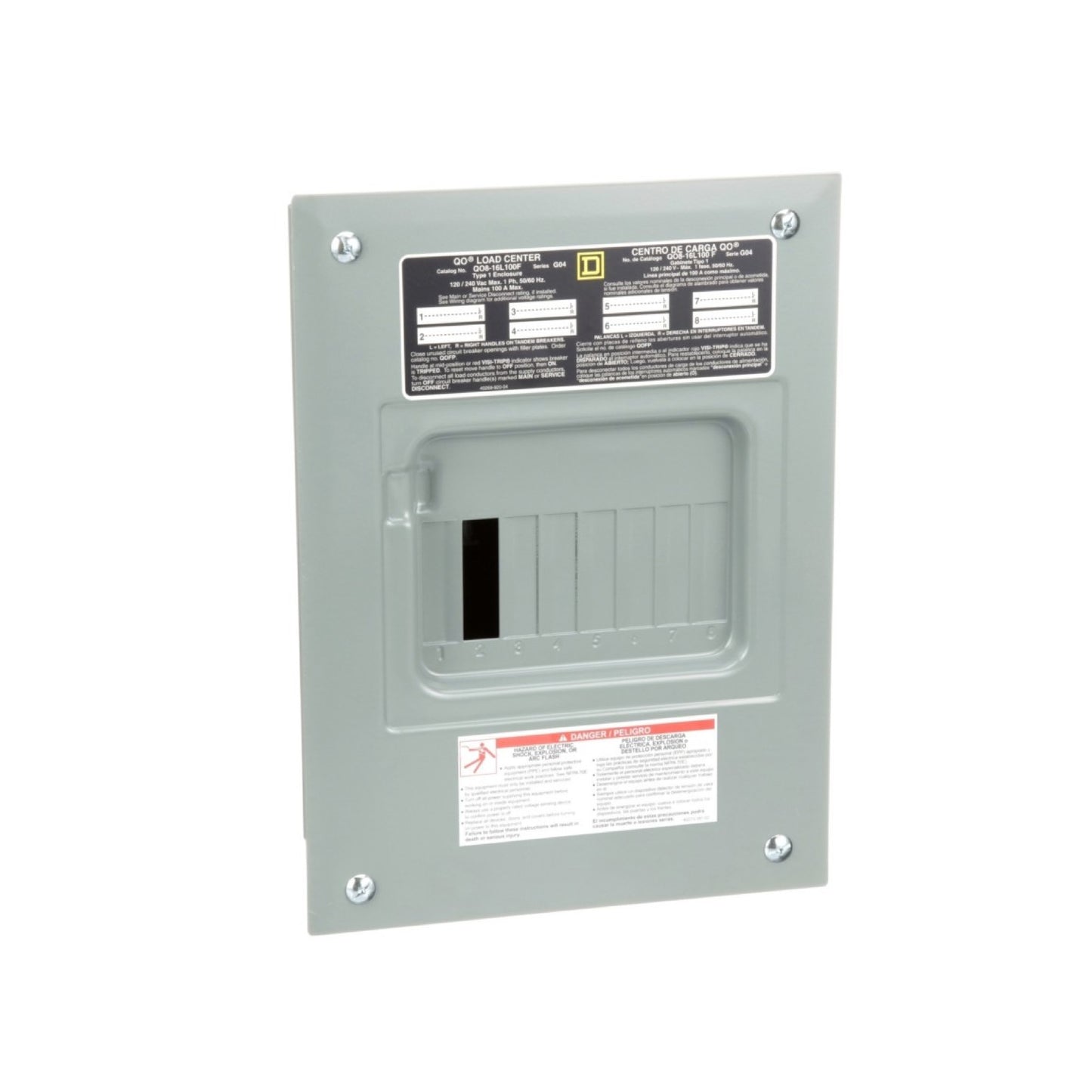 Centro de Carga QO de Zapatas Square D 100A 1F 8P NEMA1 de Empotrar Schneider Electric QO816L100F