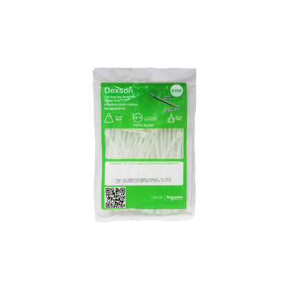 Cinchos Dexson de 10 cm x 2.5 mm color Blanco (100 pzs.) Dexson Schneider Electric DXN3004B