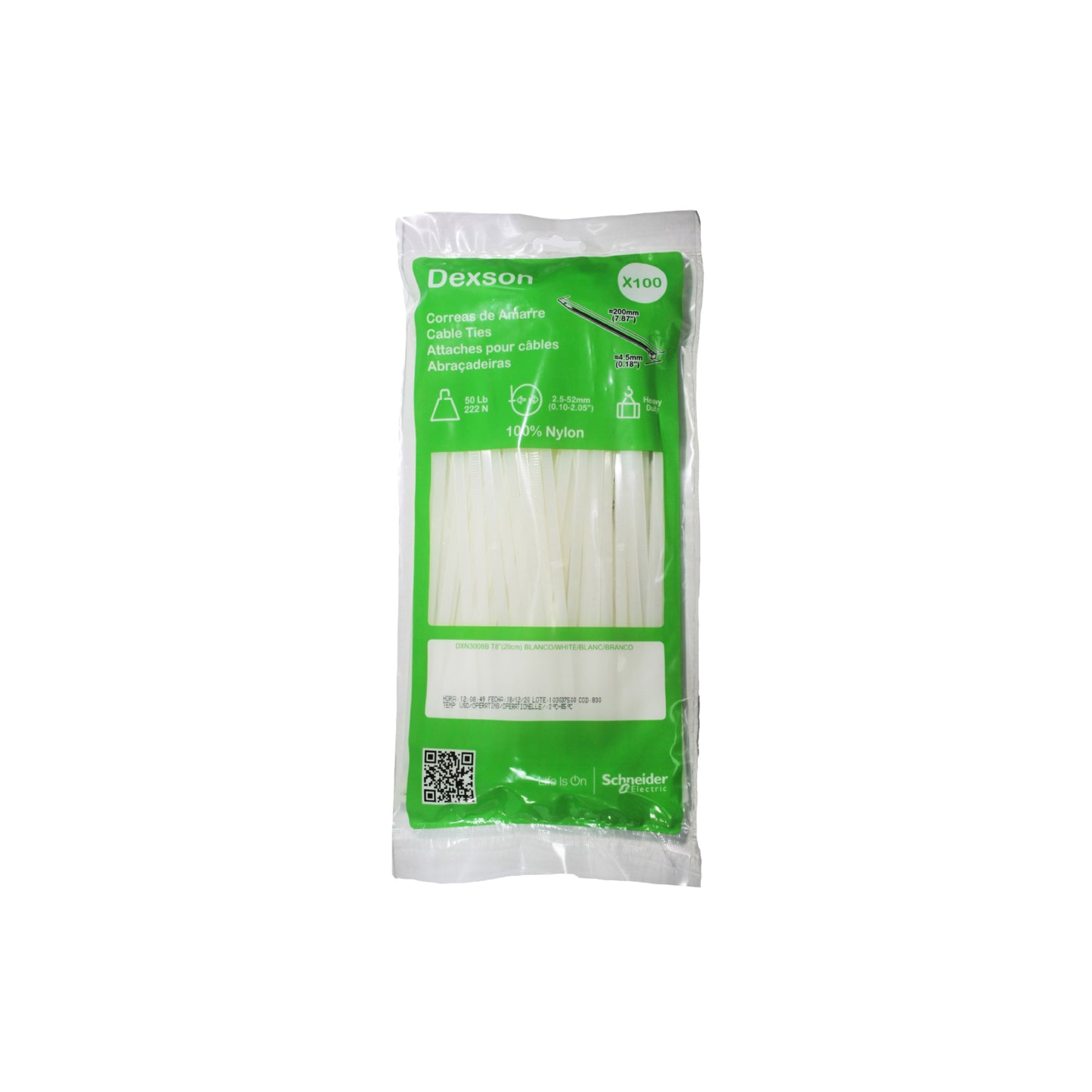 Cinchos Dexson de 20 cm x 4.6 mm color Blanco (100 pzs.) Dexson Schneider Electric DXN3008B