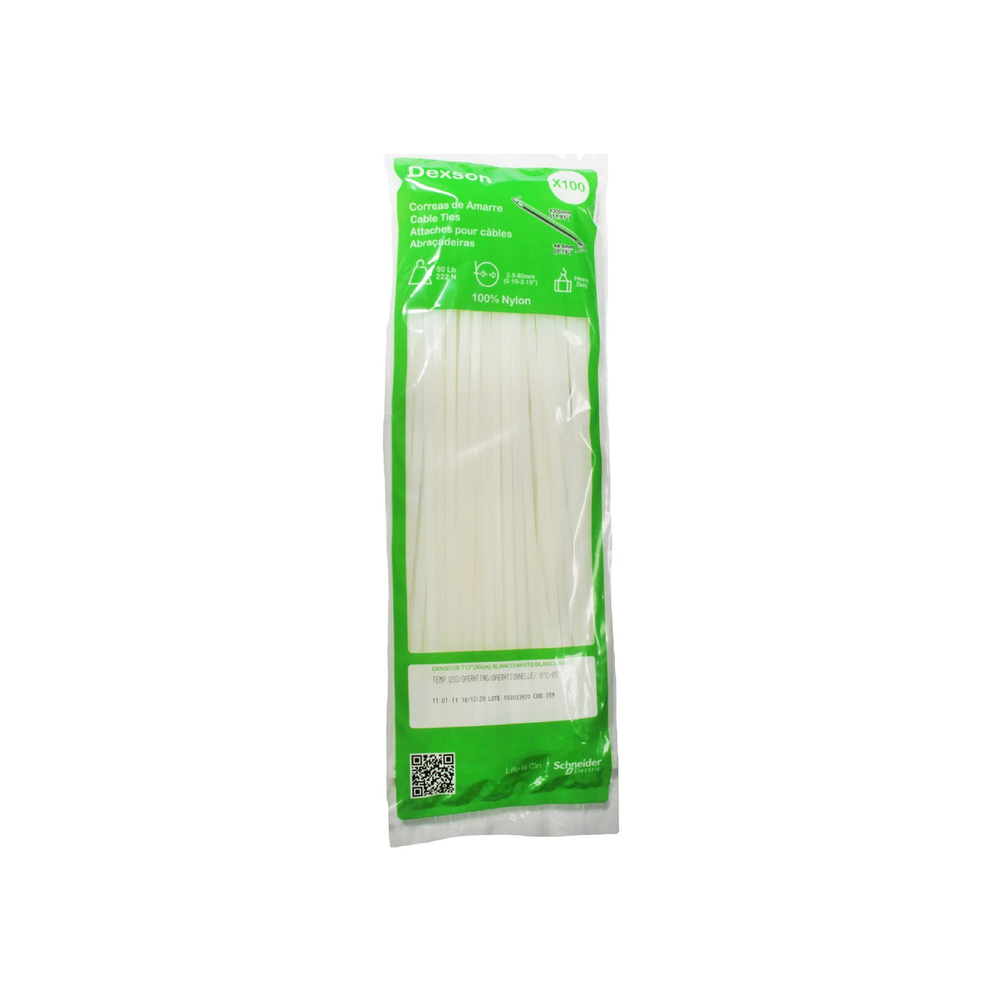 Cinchos Dexson de 30 cm x 4.8 mm color Blanco (100 pzs.) Dexson Schneider Electric DXN3012B