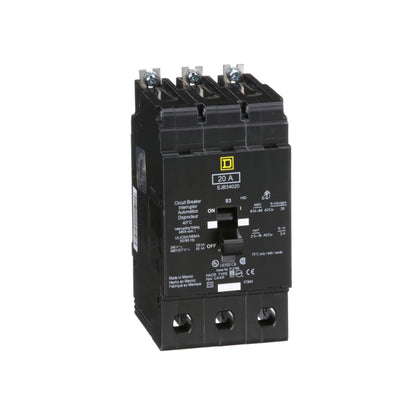 Interruptor Mini Atornillable Marco E Square D de 3 Polos, 20A, 480Y/277 VCA y 65/100 kA Schneider Electric EJB34020