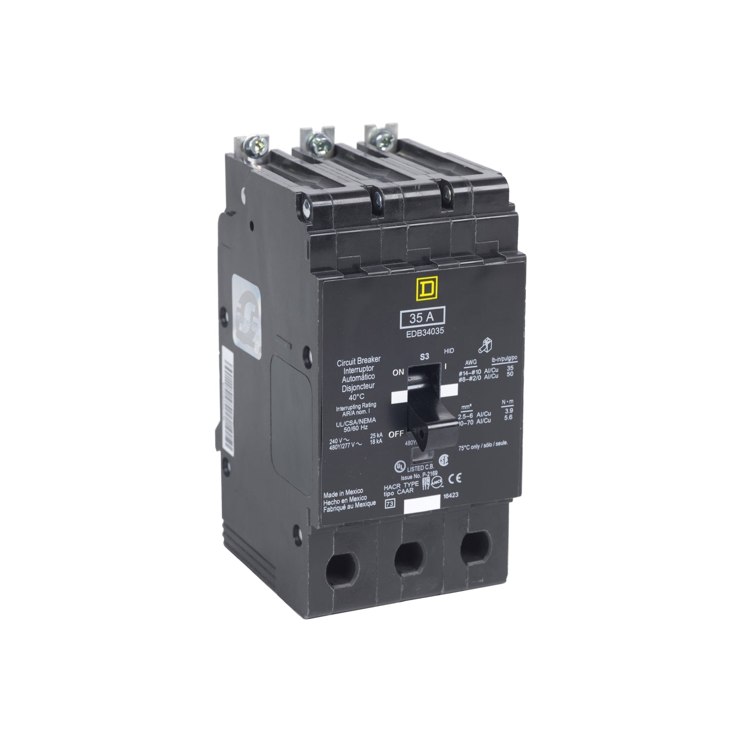 Interruptor Atornillable Marco E-3 P 60 A 480/277 VCA 65/100 kA Schneider Electric EJB34060