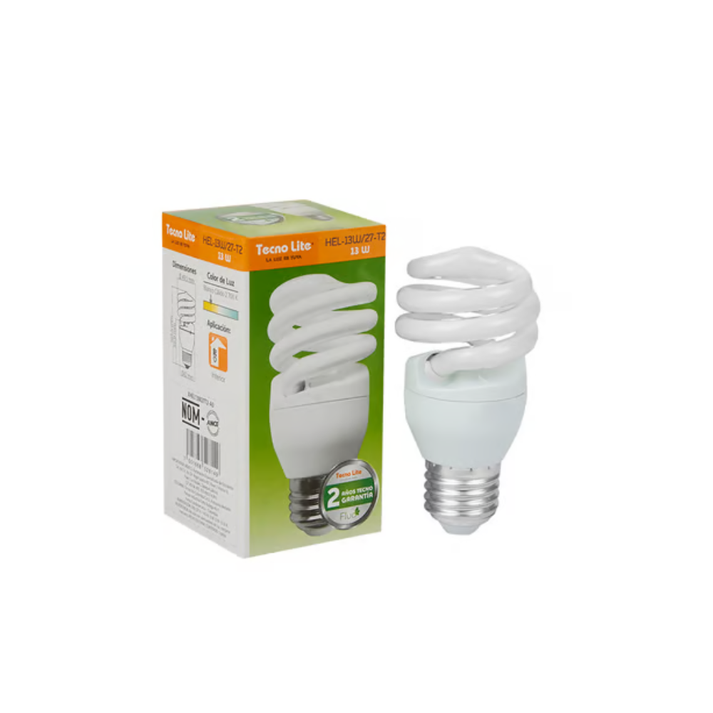 Foco Flourescente 13W Luz Cálida Base E27 Tecnolite