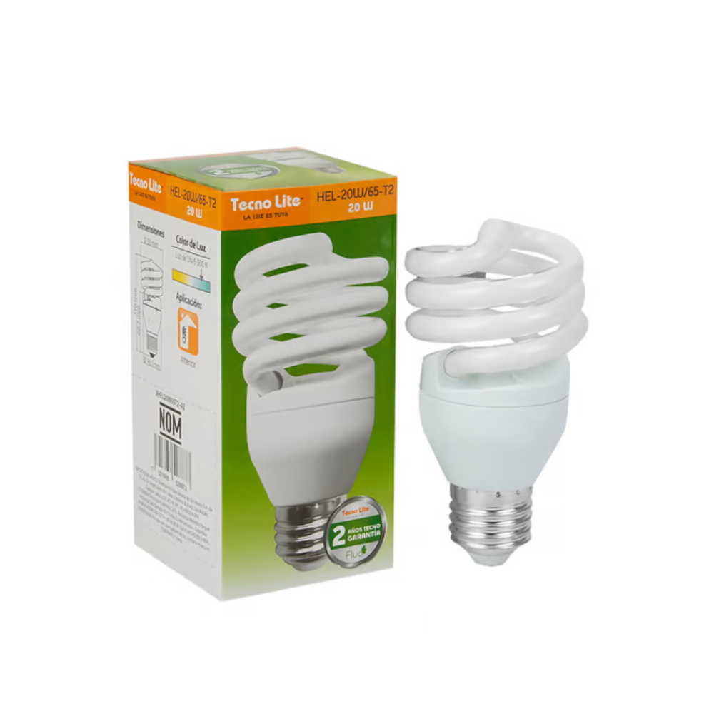 Foco Fluorescente Espiral 20W Luz Fría Base E27 Tecnolite