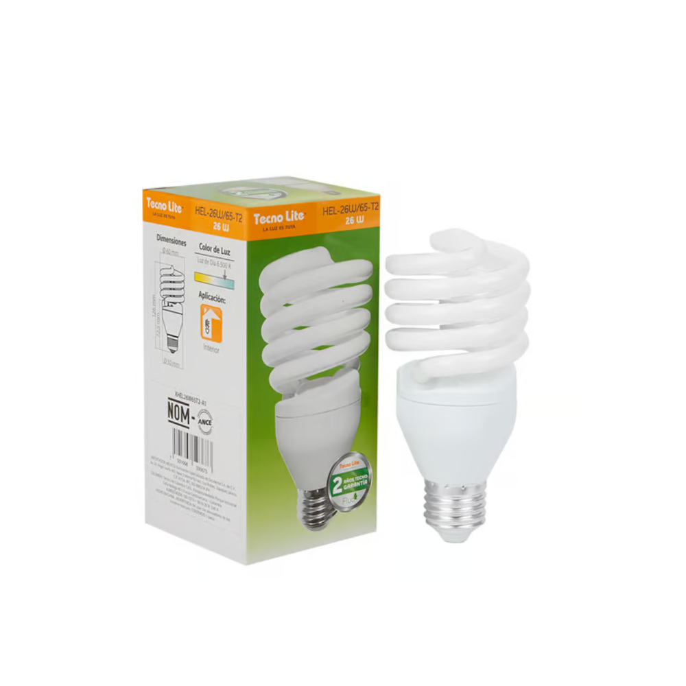 Foco Fluorescente Espiral 26W Luz Fría Base E27 Tecnolite