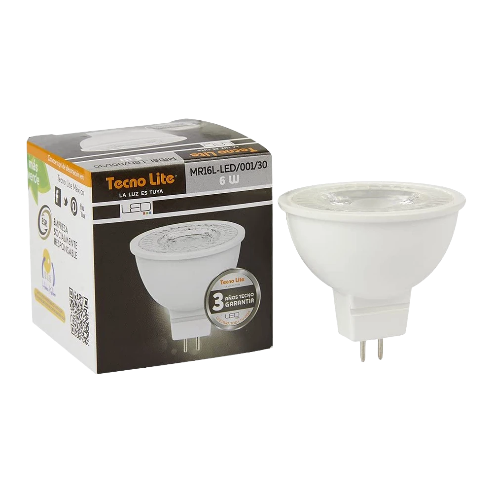 Foco LED MR16 6W Luz Cálida Base GX5.3 Tecnolite