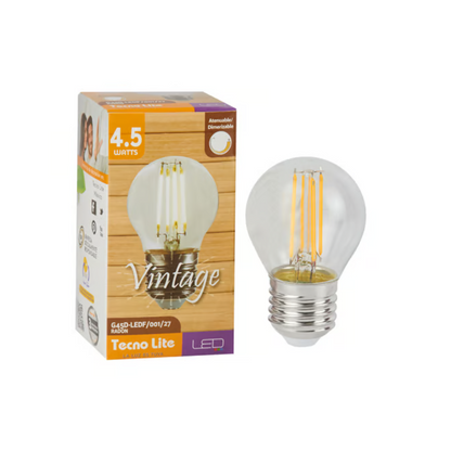 Foco LED filamento E27 G45 Luz Cálida 4.5W Tecnolite