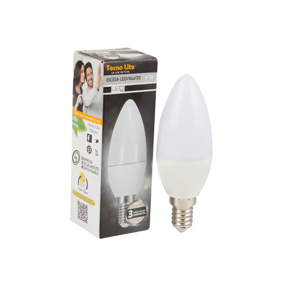 Foco LED vela E14 Luz Cálida 4W Tecnolite