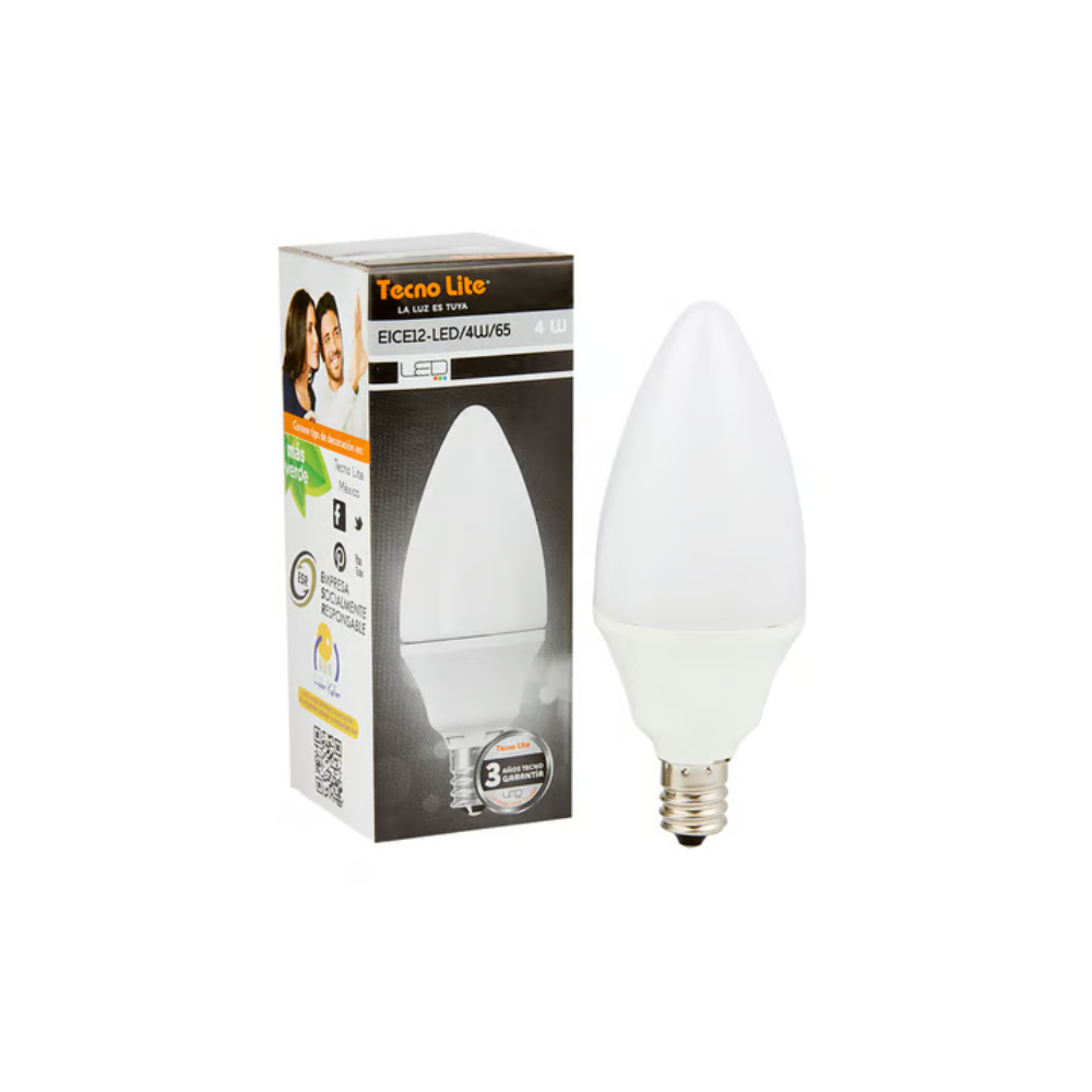 Foco Tipo Vela 4W Luz Fría Base E12 Tecnolite