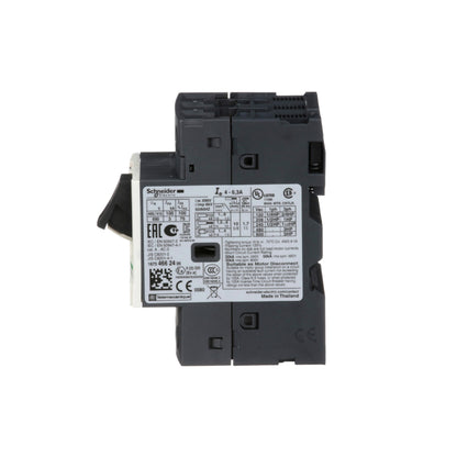 Interruptor de Motor Termomagnético GV2 Ajustable de 4A a 6.3A, 690 VCA, 3 Polos, 100 kA, Conexión por Tornillo Schneider Electric GV2ME10