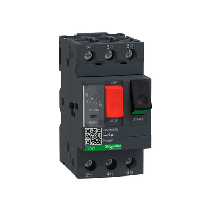 Interruptor de Motor Termomagnético GV2 Ajustable de 13A a 18A, 690 VCA, 3 Polos, 100 kA, Conexión por Tornillo Schneider Electric GV2ME20