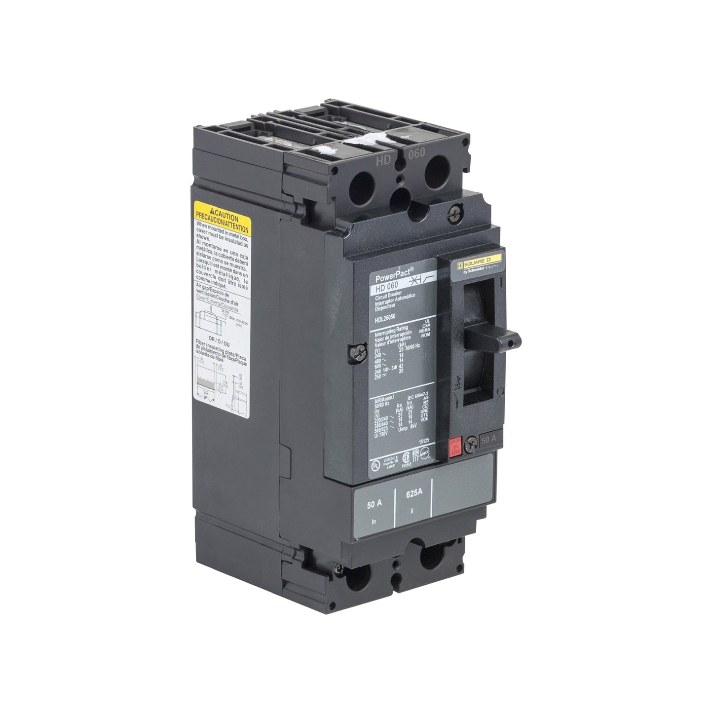 Interruptor termomagnético PowerPacT H, de 40A, 2 polos, 18kA a 600V, I-Line Schneider Electric HDL26040