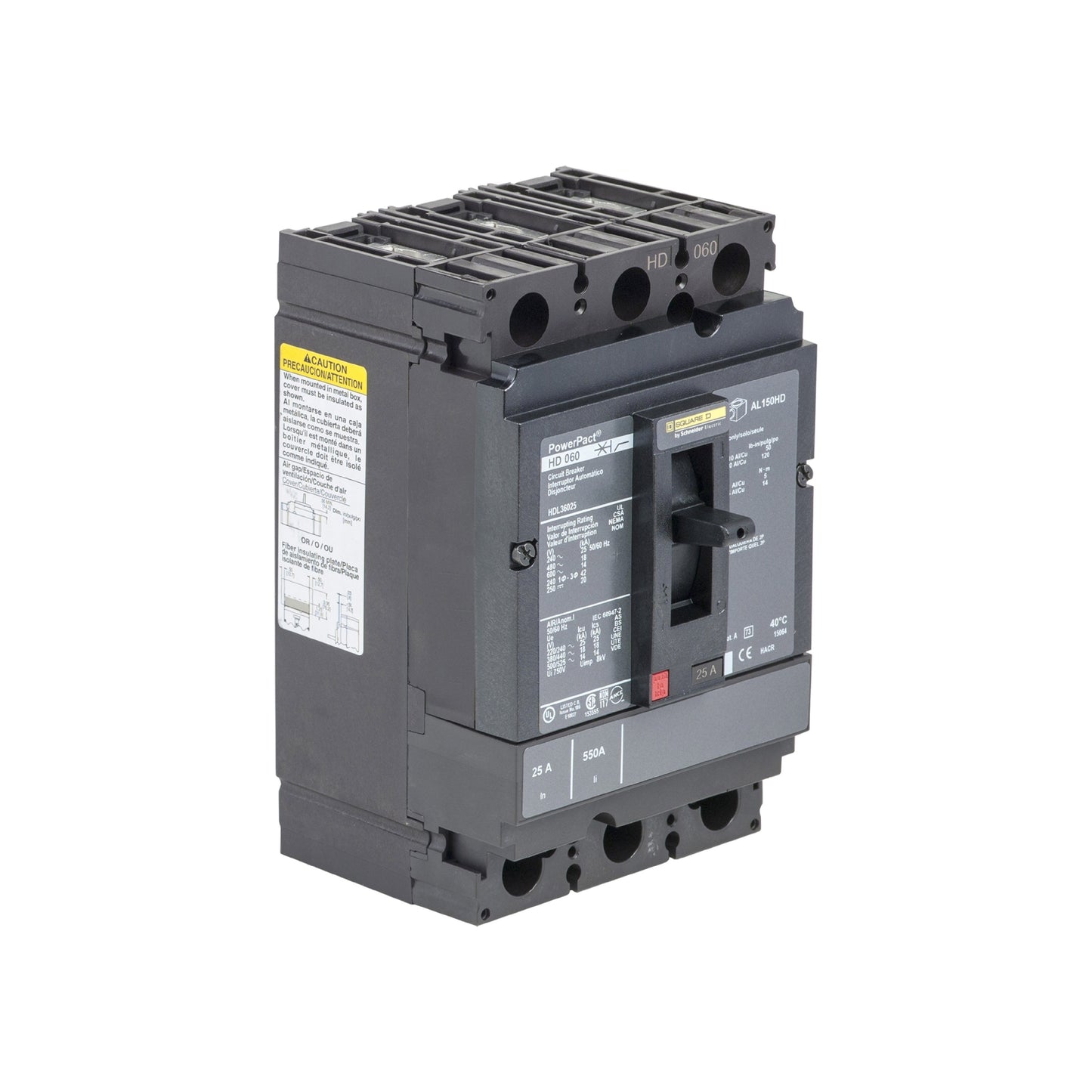 Interruptor termomagnético PowerPacT H, de 15A, 3 polos, 18kA a 600V, I-Line Schneider Electric HDL36015