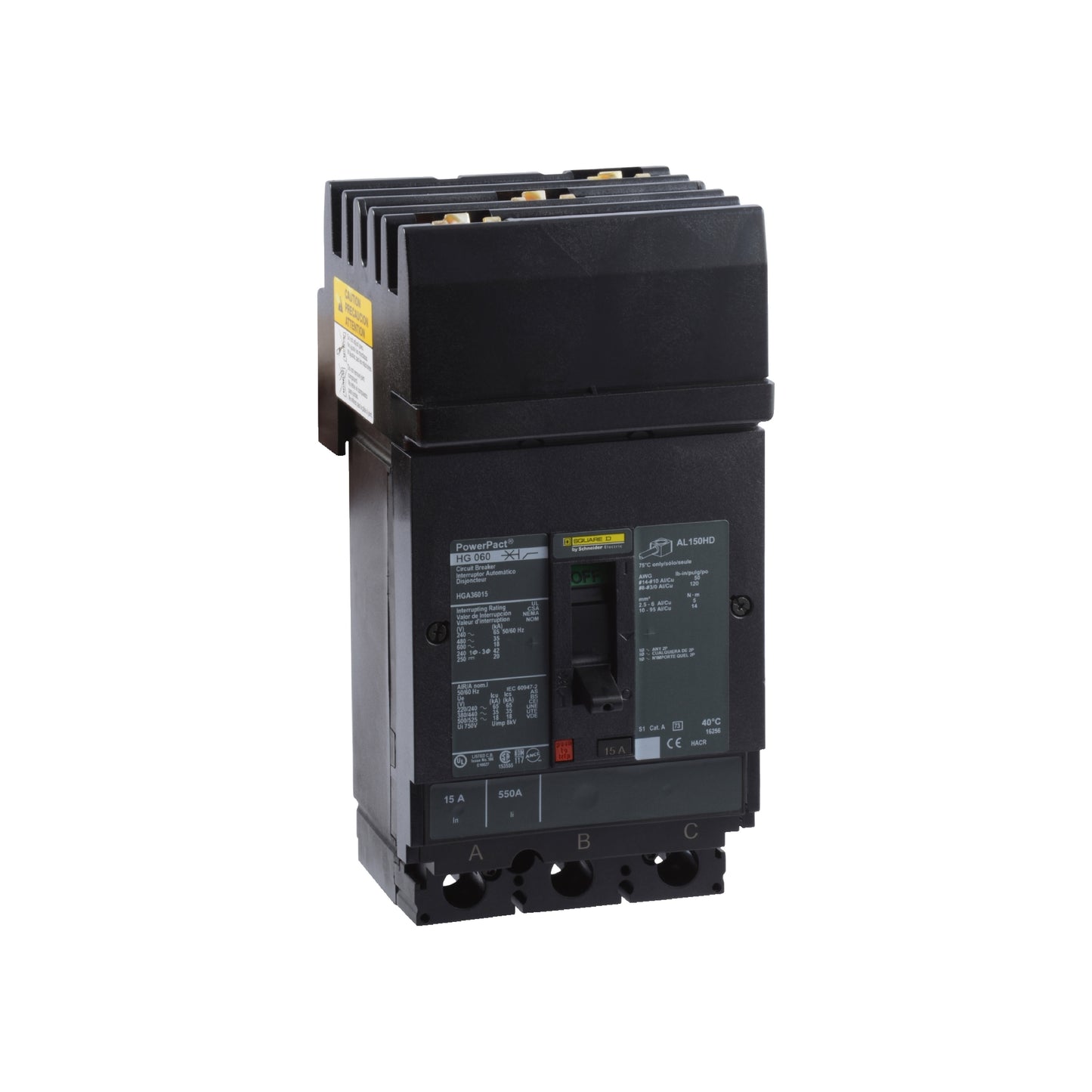 Interruptor termomagnético PowerPacT H, de 90A, 3 polos, 35kA a 600V, I-Line Schneider Electric HGA36090