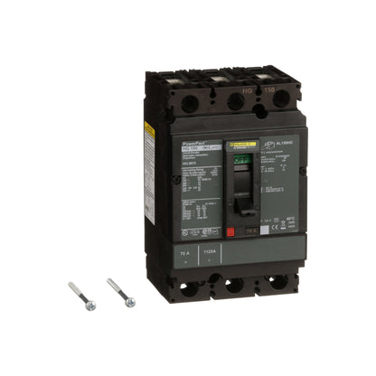 Interruptor termomagnético PowerPacT H, de 70A, 3 polos, 18kA a 600V, I-Line Schneider Electric HGL36070