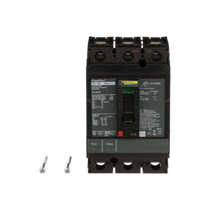 Interruptor termomagnético PowerPacT H, de 70A, 3 polos, 18kA a 600V, I-Line Schneider Electric HGL36070